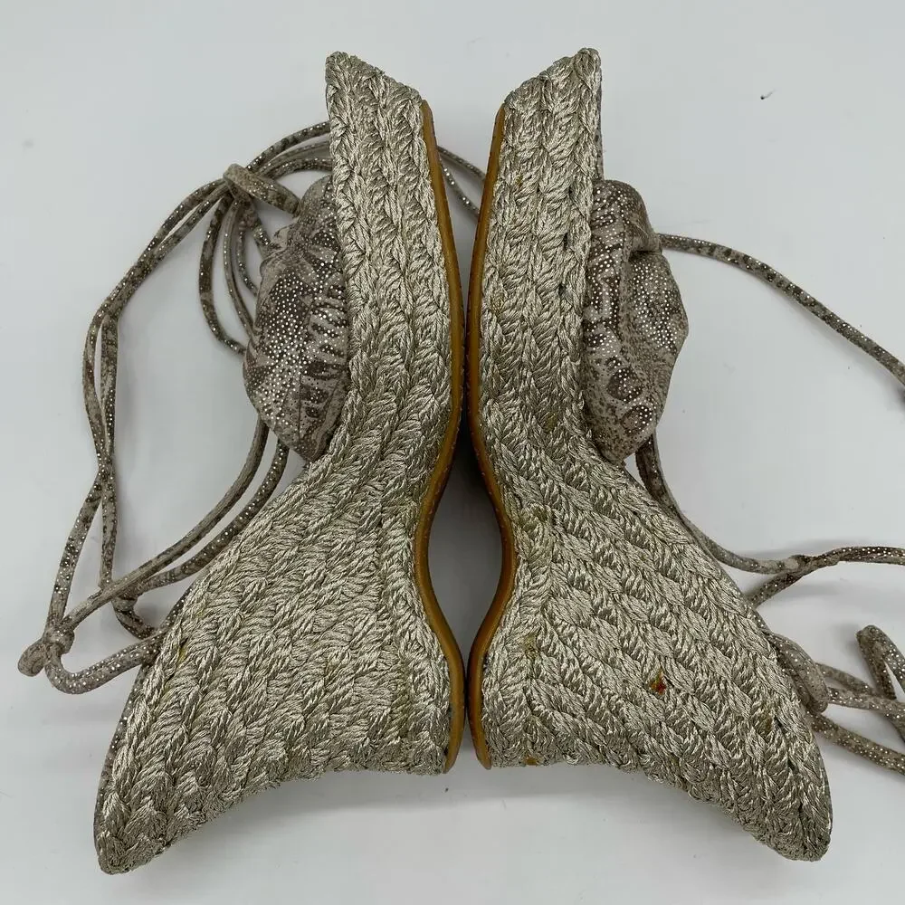 Stuart Weitzman Wishful Espadrilles Wedge Sandal - Tan Nairobi Patch - 6M